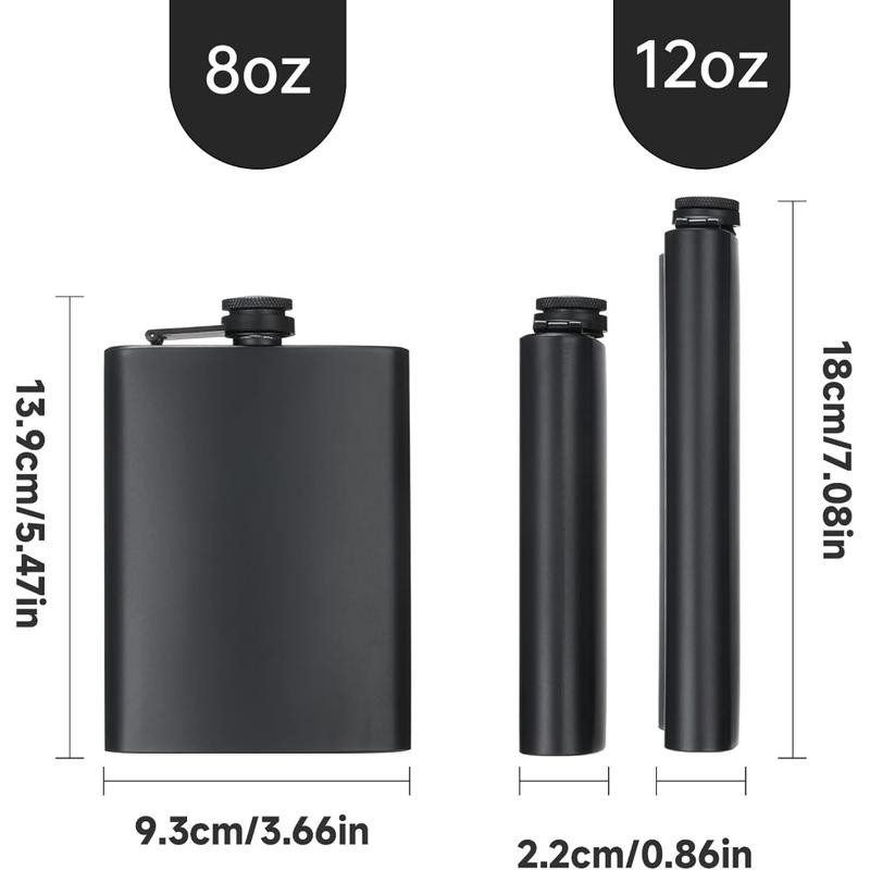 2 Pack Hip Flasks for Liquor, 8 Oz & 12