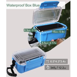 Uxwuy Small Dry Box Waterproof Box for Kayaking, Floating Waterproof Storage Container Water Tight Box Water Proof Blue Phone Box, 6.5" L x 4.3" W x 3.4" H