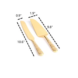Dicunoy 2 PCS Gold Cake Knife and Server Set, Wedding Cake Cutting Utensils, Vintage Engraved Cake Cutter and Serving Spatula for Birthday,Anniversary, Vibrant Gold