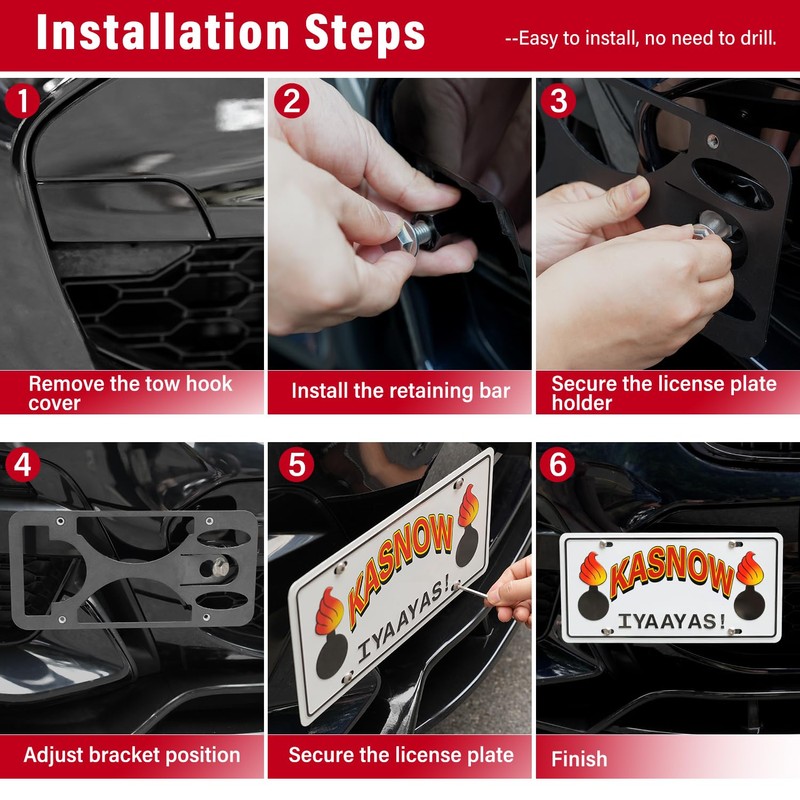 No Drill Front License Plate Bracket Mount Kit Compatible with