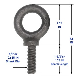 Lifting Shoulder Eye Bolt 5/8"-11 X 1-1/4" 2 Pcs, Industrial Grade Heavy Duty Forged Steel for Truck Tractor Bucket Use As Towing&Pulling Point