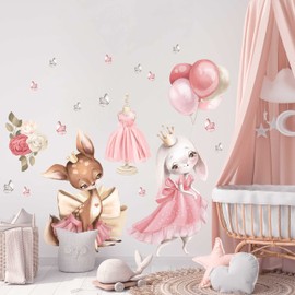 WANDKIND Princess Rabbit Wall Sticker Children's Room V385 | Hand Drawn | Sticker Nursery | Baby Room Wall Sticker Princesses Decoration Deer Wall Decoration (50 x 50 cm)