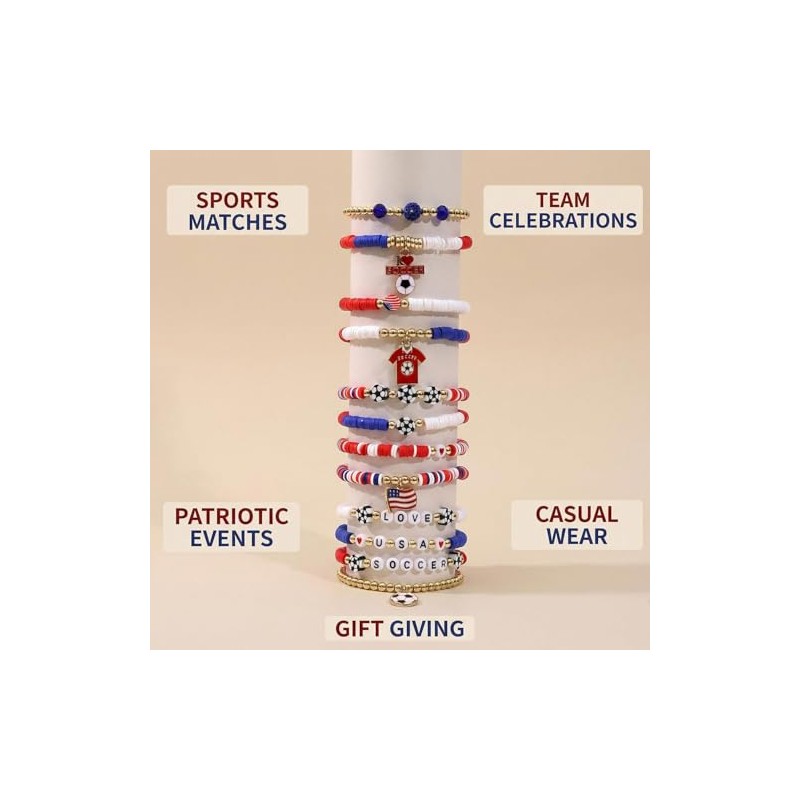 12pcs USA Soccer Charm Bracelet Set for Football Fans