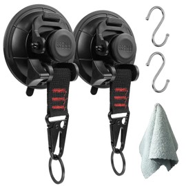 roseddy Suction Cup Hooks, Strong Car Side Tarp, Suction Cup, Camping Tarp, Suction Cup Diameter, 3.5 inches (9 cm), Load Capacity, 66.1 lbs (30 kg), Fixed Hook, For Tarps, Cars, Side Awning, Sunshade, Cars, For Coupling, Carside, Tent, Mounting, Cabin, Large Suction Cup, Strong Hook, Wall Hook, Black, Pack of 2