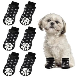 Kingrun 3 Pairs Indoor Non-Slip Socks for Dogs, Non-Slip Dog Socks, Soft Adjustable Paw Protection for Old Dog with Strap, Traction Control for Indoor Hardwood Floors - S