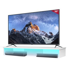 TV Riser Stand with LED Lights, 42.5in Super Large Monitor Stand with Phone Tablet Holder, Tabletop TV Stand Riser for Desk, Desktop Organizer for Computer, TV, Laptop, Printer