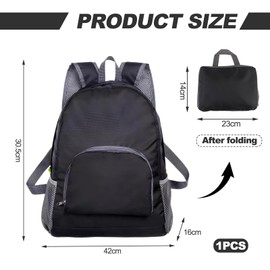 Foldable Backpack, Lightweight Small Backpack, Waterproof Small Backpacks, Space-Saving Pack, Hiking Backpack, Packable Backpack Suit For Women Men Outdoor Camping Hiking Biking Shopping (20L Black)