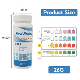 Pack of 50 Pool Test Strips, PH Strips, Acid Bases Test Strips, Water Hardness Measurement PH Test Strips, Water Value Meter, Chlorine Bromine Alkalinity Pool Test Strips, for Test Water PH Value