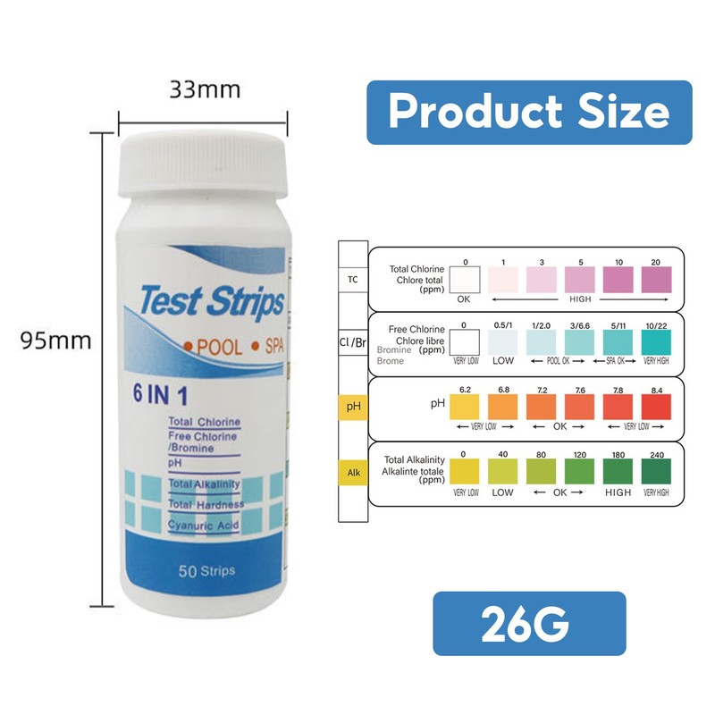 Pack of 50 Pool Test Strips, PH Strips, Acid Bases