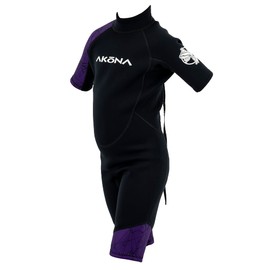 AKONA Kid's Wetsuit Shorty 3/2mm with Back Zip for Simming, Surfing, Paddling, Snorkling, or Diving Sizes Todlers to Teenagers - Purple - 06