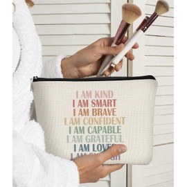 Makeup Bag,Mental Health Gifts,Motivational Gifts for Women,I am Kind I am Smart Positive Affirmations Makeup Bags,Cosmetic Bag,Travel Makeup Bag,Small Makeup Bag