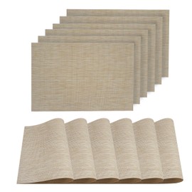 Dainty Home 6NS1319IV Natural Woven Textilene Waterproof, Heat & Stain Resistant Washable Placemat with Shimmer 13x19'' Set of 6, Ivory
