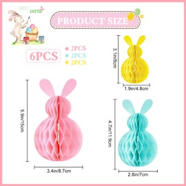 WchoeSS 6PCS Easter Rabbit Hanging Decorations, Easter Bunny Honeycomb Hangings,Rabbit Honeycomb Ball Pendant Decoration, Bunny Decoration Hanging Paper Ornaments for Home Party Party Favors