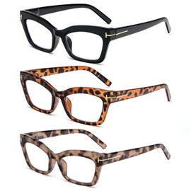 KoKoBin 3 Pack Retro Square Oprah Style Reading Glasses for Women, Blue Light Blocking Computer Spring Readers +2.5