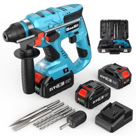 Seesii 21V Cordless Hammer Drill: Battery Power Drill with 2 x 4.0Ah Batteries SDS-Plus Lightweight 3-in-1 Rotary Hammer Dril for Home and Construction Work