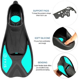 FYJS Short Swim Fins with Comfortable Full Foot Pocket Travel-Size for Snorkeling and Scuba Diving