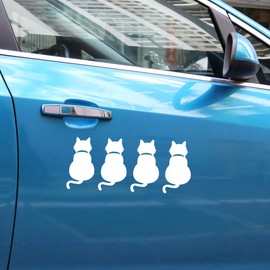 Tskijun 4 pcs Cat Window Sticker Vinyl Cat Decals for Door or Window Glasses/Laptop/Car Cute Vehicle Stickers Home Decoration (silvery white)