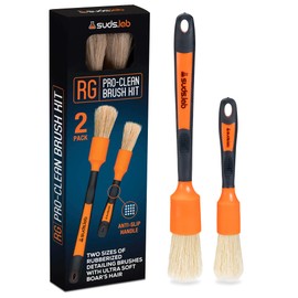 Suds Lab Detailing Brush with Rubberized Bristles, Car Detailing Wheel Brush Rim Cleaner 2 Pack