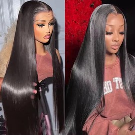 SIFULAN 13x4 Straight Lace Front Wigs Human Hair 26 Inch HD Transparent Lace Frontal Wigs Human Hair Pre Plucked 180% Density Glueless Human Wig for Women Natural Color