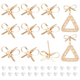 BENECREAT 12Pcs Real 18K Gold Plated Stud Earring Findings, Bow Tie Brass Earrings Stud with Horizontal Loops and 30Pcs Ear Nuts for Earring Making, Mother's Day, Wedding Gift DIY