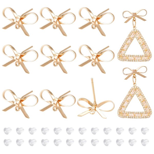 BENECREAT 12Pcs Real 18K Gold Plated Stud Earring Findings, Bow