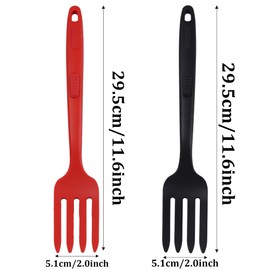 Septe 2pcs 11.6 Inch Silicone Flexible Forks, Heat Resistant Silicone Long Forks for Cooking,Non Stick Fork for Kitchen (Red,Black)