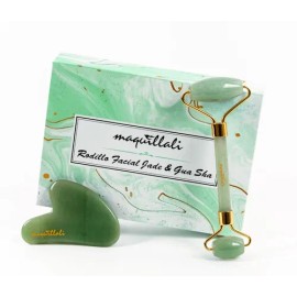 Kit Rodillo De 100 Jade Y Gua Sha Masaje Facial Y Corporal                                                                                            