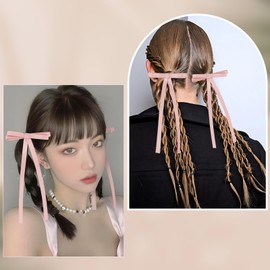Hotalisona Pink Hair Bows for Women Girls, Pink Tassel Ribbon Bow Hair Clips Barrettes Solid Satin Cute Hair Accessories