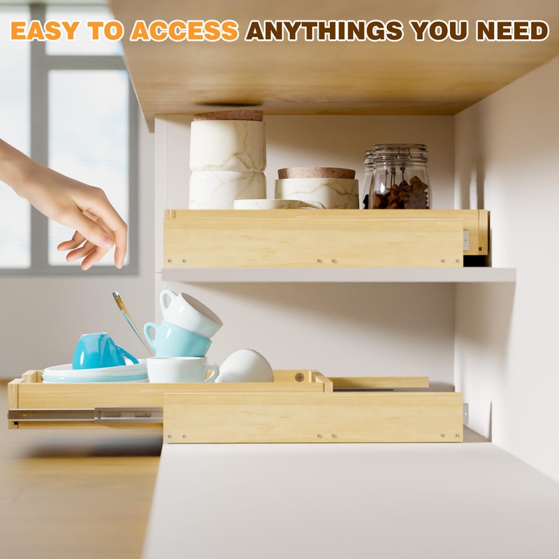 Grehitk Pullout Cabinet Organizer, 29''W×21''D×3''H Slide Out Shelves for Kitchen