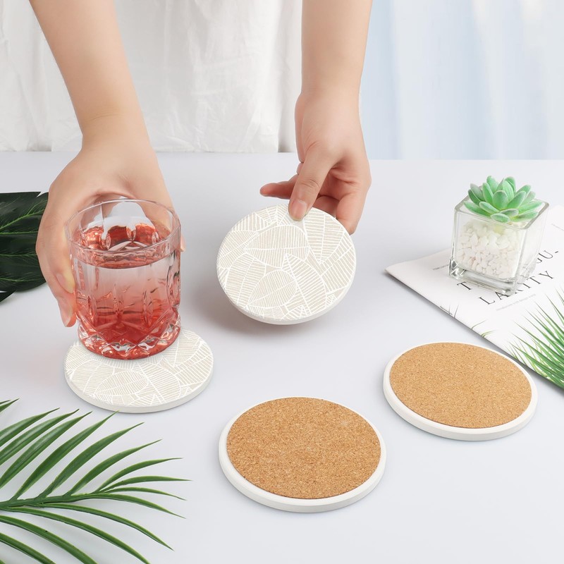 Marble Stylish Drink Coasters Set of 2 with Cork Backing,Coffee