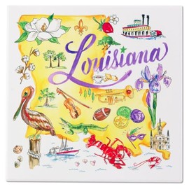 Boston International Ceramic Trivet Rosanne Beck State Collection Non-Slip Hot Pads for Counters and Tables, 8 x 8 Inches, Louisiana
