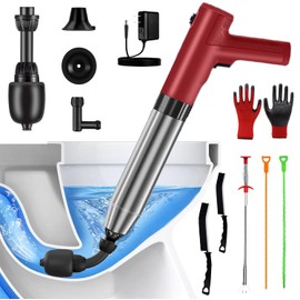 Electric Heavy Duty Toilet Plunger for Toilet, High Pressure Air Hair Drain Clog Remover for Bathroom, Sink Drain Unclogger Drain Cleaner Tool for Drain, Kitchen Clogged (Electric-Red)