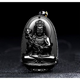 Bella Jade Buddha Pendant Necklace, Bodhisattva Amulet / Talisman. Made Of Obsidian Gemstone, No Metal