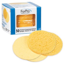 ForPro Professional Collection - Esponjas faciales comprimidas de alta calidad, 50 esponjas de celulosa para limpieza facial, exfoliación y eliminación de maquillaje, redonda de 2.75", natural
