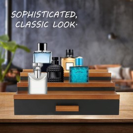 Black Wooden Cologne Organizer for Men Women,Cologne Tray Perfume Stand Organizer for Bedroom,Fragrance Shelf Display Risers,Mens Room Decor,Valentine's Day Gifts Birthday Gifts