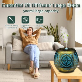 Essential Oil Diffuser for Home 500ML, Aromatherapy Diffusers for Essential Oils Large Room with Cool Mist Humidifiers for Bedroom 7 Colors Changed & 3 Mist Mode Automatic Shut-Off - B