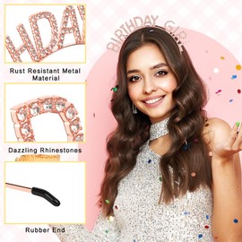 Rose Gold Birthday Girl Crown Tiara and Glitter Sash Set for Women Princess Queen Sweet Happy Birthday Headband Dress Hat Party Favors Supplies Decorations Accessories for Girl Gift for Her Girls