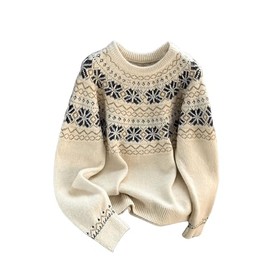 MakeMeChic Women's Geo Pattern Crew Neck Sweater Long Sleeve Vintage Pullovers Multicolor Medium