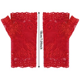 Lufdegim Women's Lace Gloves Fingerless Gloves Short Party Lace Satin Gloves Tea Party Bridal Wedding Opera Dance Cosplay Costume Accessories Elegant, red