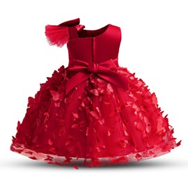 Nileafes Princess Girl Birthday Party Tutu Dress Toddler Girls 3D Butterfly Applique Pageant Ball Gown 3Y (2-3 Years,064-Red)