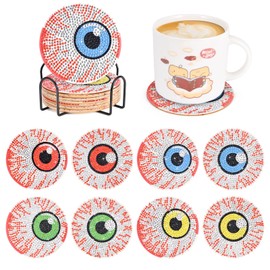 8 Pcs Evil Eye Diamond Painting Coasters Kits-Colorful Eyeballs Diamond Art Coasters with Holder -Diamond Art Kits for Adults Diamond Dots for Home Desk Decor Gift
