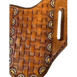 pancake knife sheath hand tooled and painted out of quality veg tan leather
