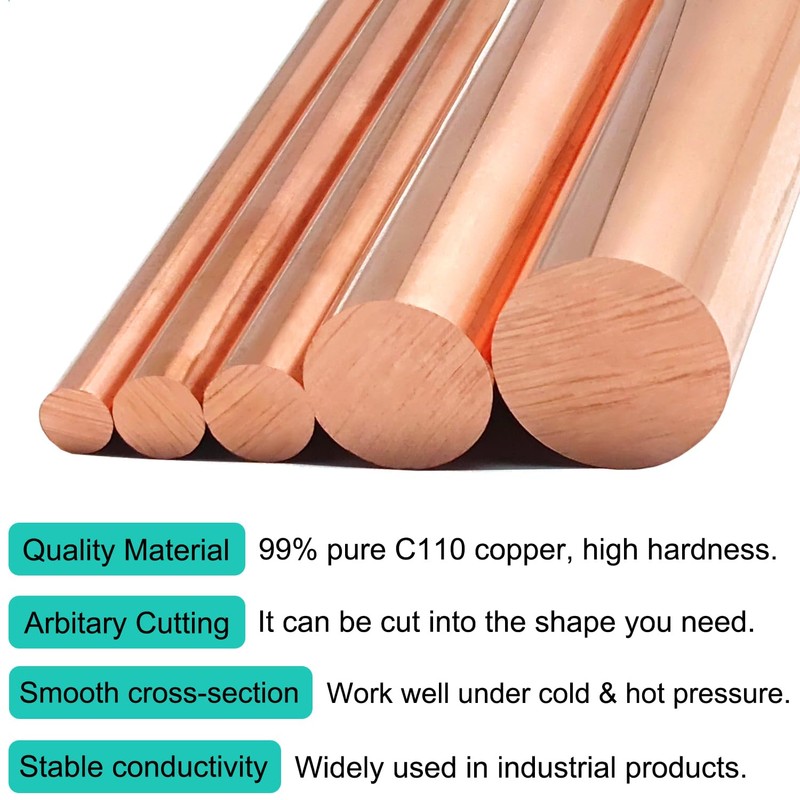 2pcs Pure Copper Round Rod 5/16inch Dia 3.94inch Length Solid