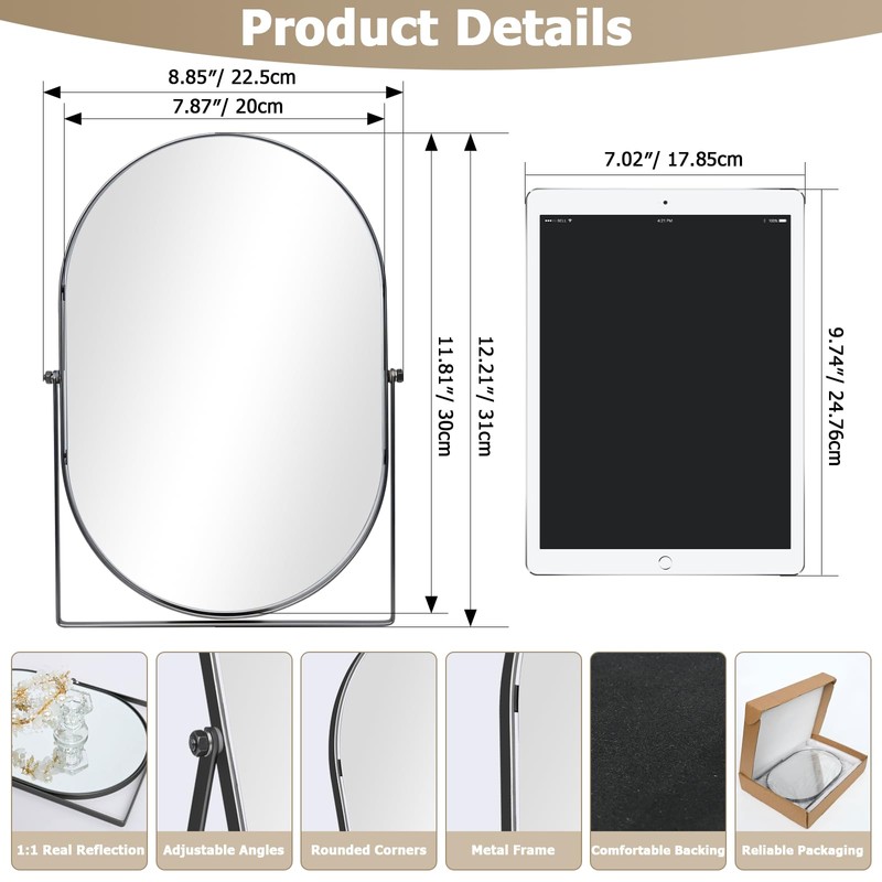 Vanity Desk Table Mirror with Stand and Metal Frame, 8