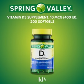 Spring Valley, Vitamin D3 Softgels, Vitamin D3 10MCG (400 IU), 200 Count