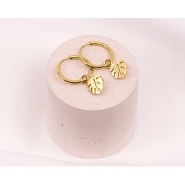 Nuoli® Women's Leaf Hoop Earrings (Diameter: 12 mm) Earrings with Monstera Leaf Pendant for Women and Girls, Stainless Steel, Stainless Steel