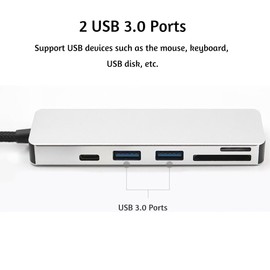 5-in-1 USB C Hub Multi-Port Adapter with 1 USB 3.1 Port and 2 USB 3.0 Ports SD TF Card Reader for Type C Devices