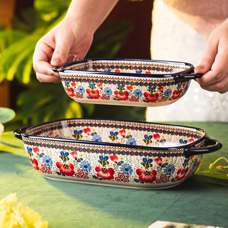 ONECCI Baking Dish Ceramic Baking Pan Blue Casserole Dish Porcelain