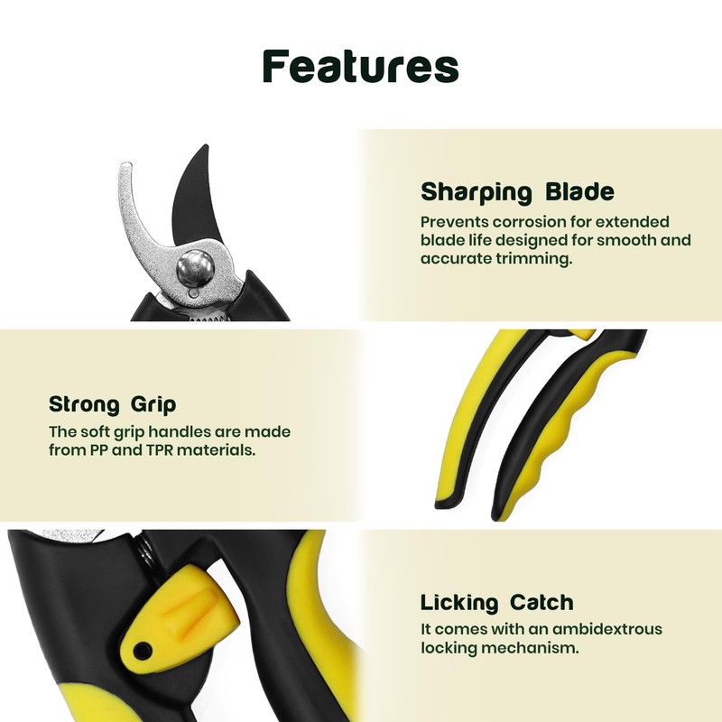 Ergonomic Compact Bypass Pruner – Heavy Duty Rust-Resistant Garden Secateurs