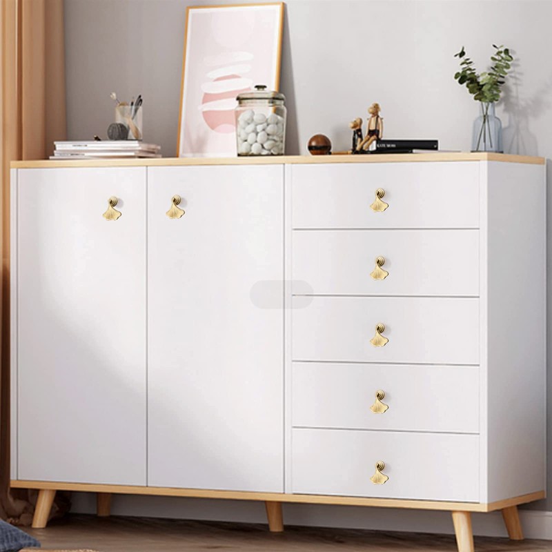 Morobor Ginkgo Leaf Shape Knob Handles, 6pcs Golden Drop Pendant